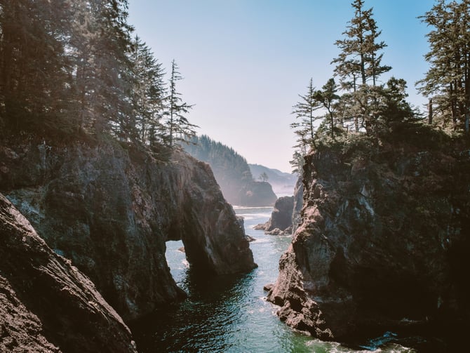 Dramatic Oregon coast rock arch