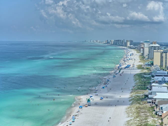 Aerial view of Panama City Beach turquoise shoreline