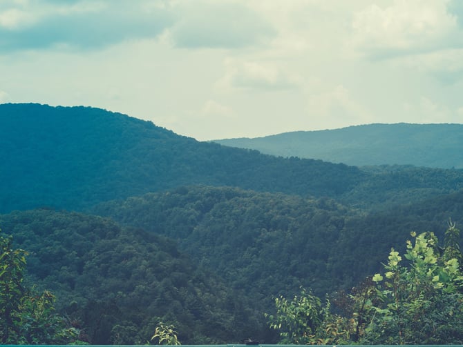 Rolling Appalachian mountain ridges in spring